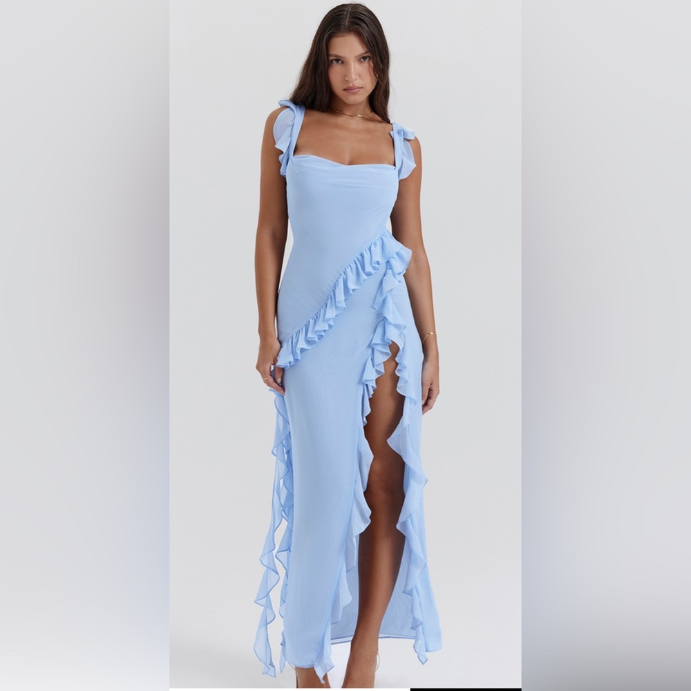 HouseofCB ARIELA Soft Blue Ruffle Maxi dress
